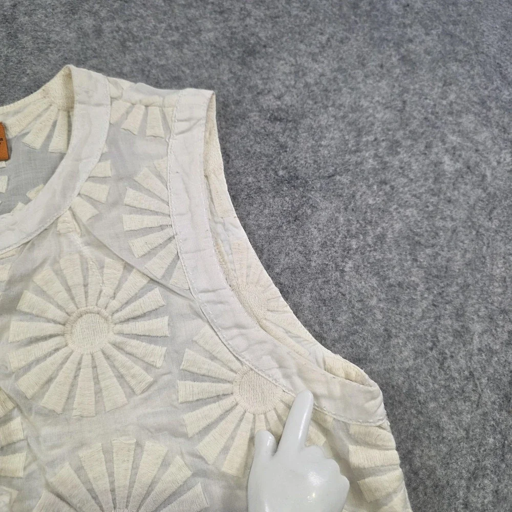 Tory Burch Blouse Womens 6 White Floral Embroidered Ruffle Sleeveless Top